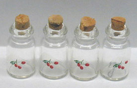 Dollhouse Miniature S/4 Jars/Cork - Cherry Decal